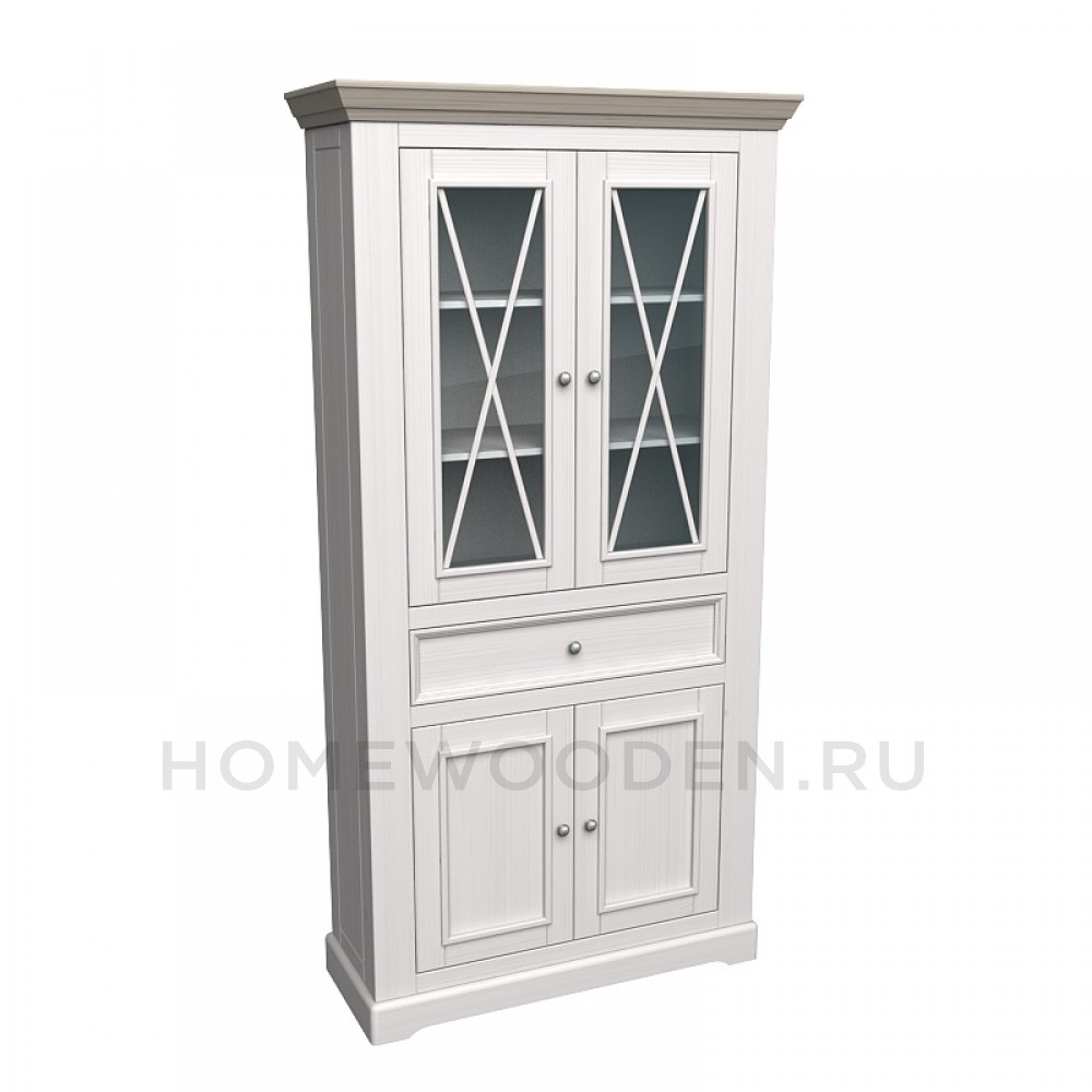 ШКАФ ДЛЯ ПОСУДЫ ФОРЕСТ ШИРОКИЙ 4 ДВЕРИ 1 ЯЩИК БЕЛЫЙ ВОСК/АНТРАЦИТ