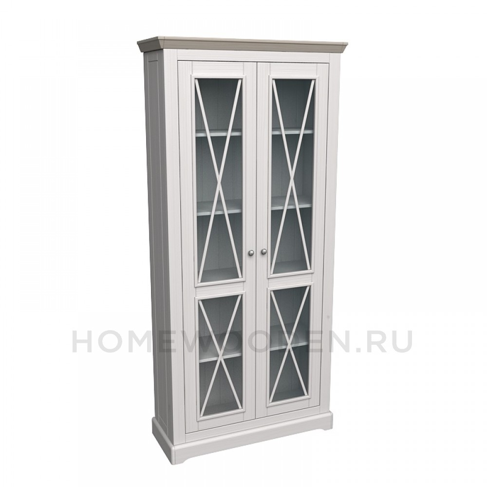 ВИТРИНА ФОРЕСТ С 2 СТЕКЛЯННЫМИ ДВЕРЯМИ БЕЛЫЙ ВОСК/АНТРАЦИТ