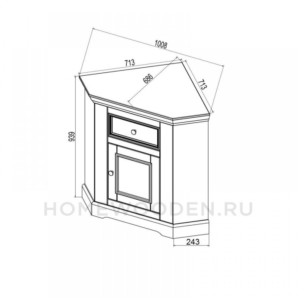 КОМОД ФОРЕСТ УГЛОВОЙ 1 ДВЕРЬ 1 ЯЩИК (КОМОД БУФЕТА) БЕЛЫЙ ВОСК/АНТРАЦИТ