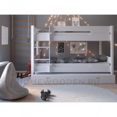 Кровать Амелия 2х ярусная 90Х200 с дополнительным спальным местом. Белый воск