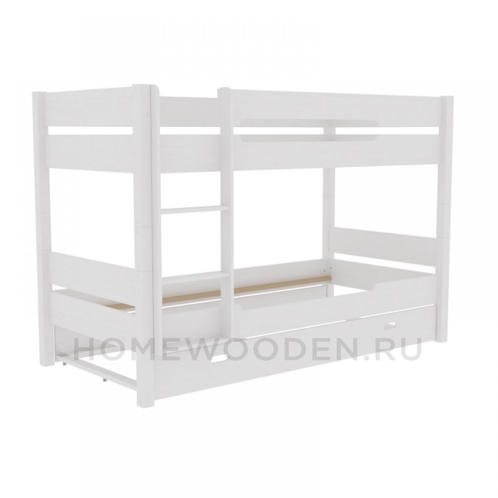 Кровать Амелия 2х ярусная 90Х200 с дополнительным спальным местом. Белый воск