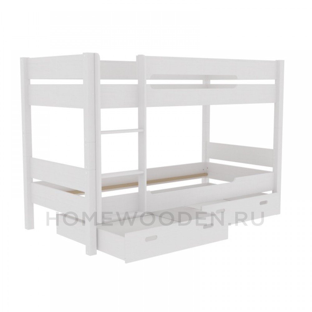 Кровать Амелия 2х ярусная с ящиками для белья 90х200 Белый воск