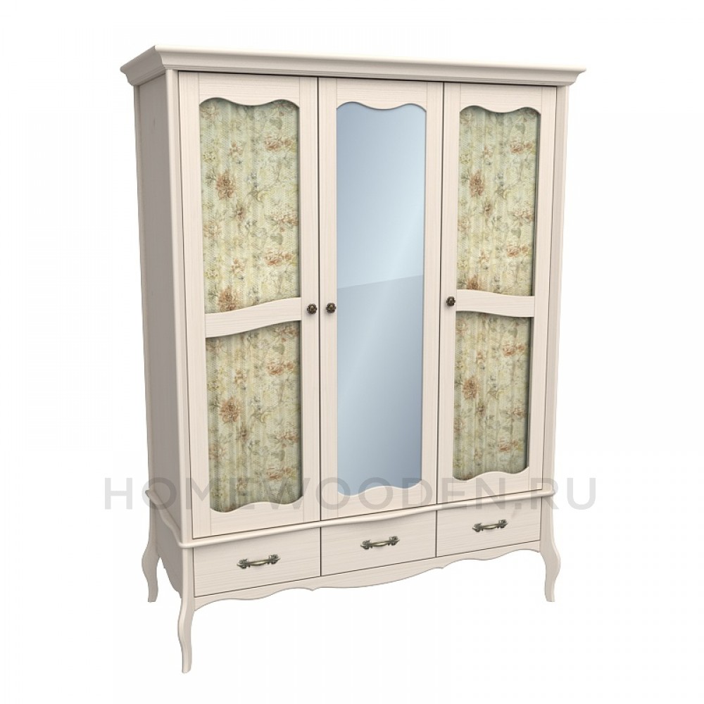 Шкаф 3х дверный Лебо с зеркалом и стеклом