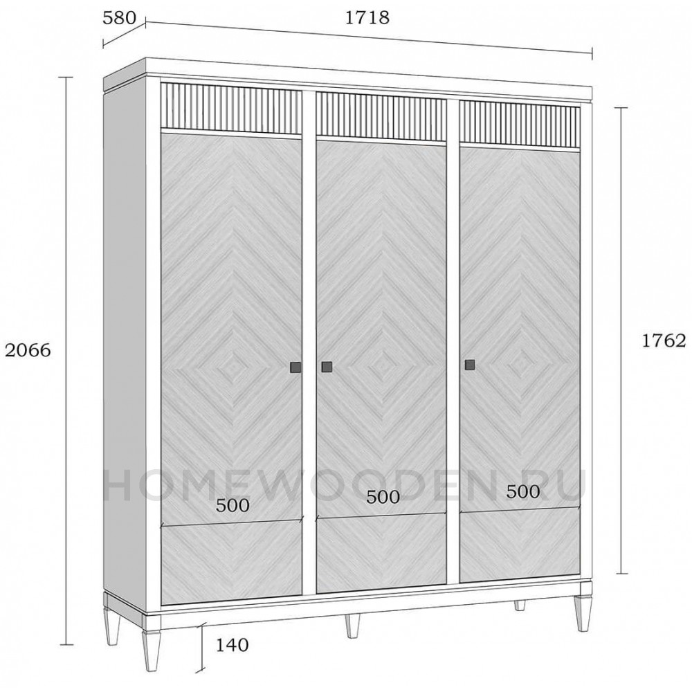 Шкаф для одежды Фокстрот 33A ромб (бетон/дуб натуральный) из массива дуба