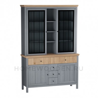 Буфет Сканди 2 стеклянные двери, 2 глухие двери и ящики серый 7046/антик