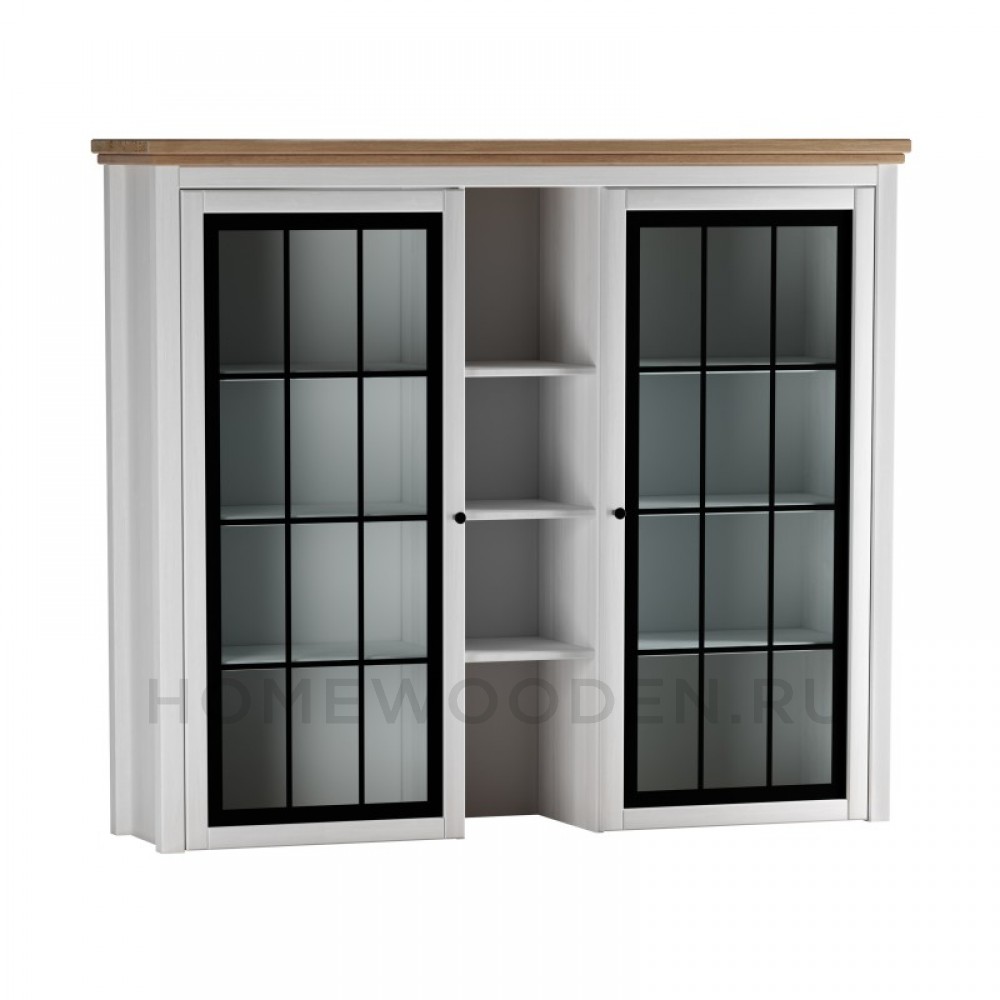 Надстройка буфета Сканди 2 стеклянный двери белый/антик