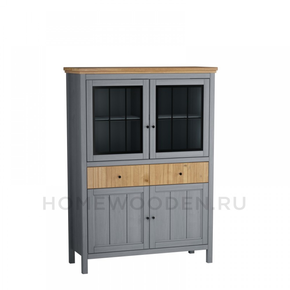 Тумба Сканди 2 стеклянные двери, 2 ящика и 2 глухие двери серый 7046/антик