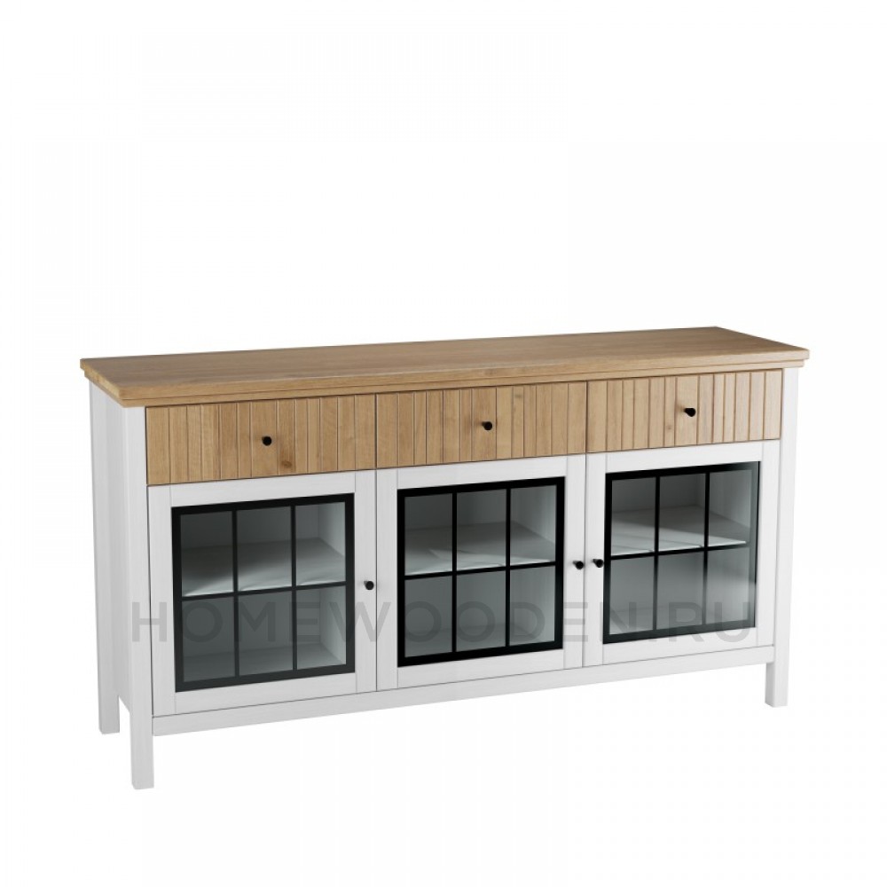 Тумба Сканди 3 стеклянные двери и 3 ящика белый/антик