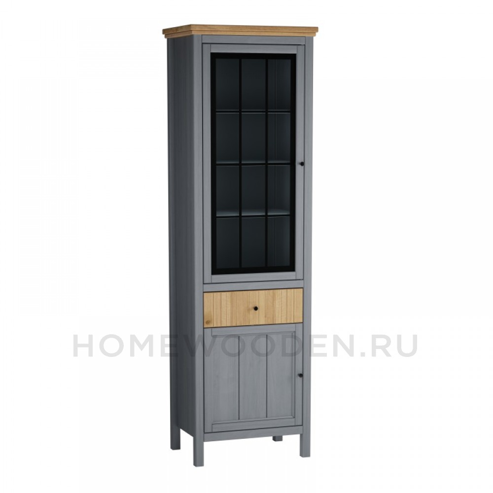 ШКАФ ДЛЯ ПОСУДЫ СКАНДИ 1 СТЕКЛЯННАЯ ДВЕРЬ, 1 ГЛУХАЯ ДВЕРЬ И ЯЩИК СЕРЫЙ 7046/АНТИК
