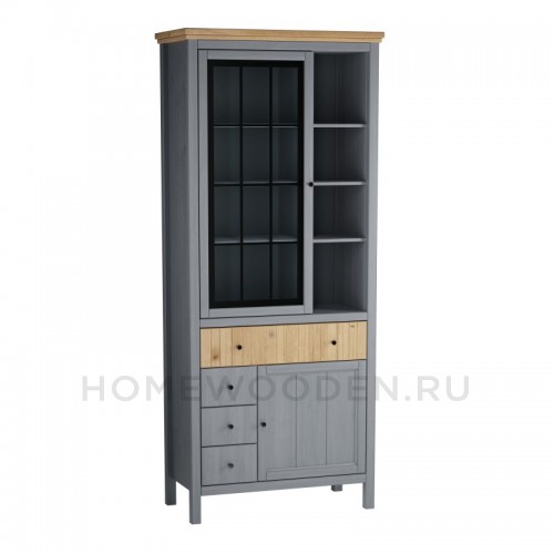 ШКАФ ДЛЯ ПОСУДЫ СКАНДИ 1 СТЕКЛЯННАЯ, 1 ГЛУХАЯ ДВЕРЬ И ЯЩИКИ СЕРЫЙ 7046/АНТИК