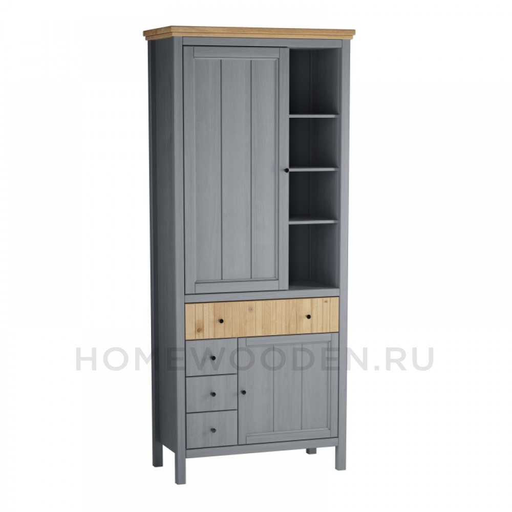 ШКАФ ДЛЯ ПОСУДЫ СКАНДИ 2 ГЛУХИЕ ДВЕРИ И ЯЩИКИ СЕРЫЙ 7046/АНТИК