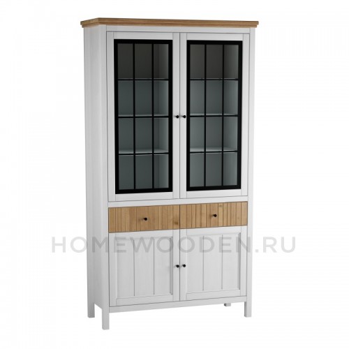 ШКАФ ДЛЯ ПОСУДЫ СКАНДИ 2 СТЕКЛЯННЫЕ, 2 ГЛУХИЕ ДВЕРИ И ЯЩИКИ БЕЛЫЙ/АНТИК