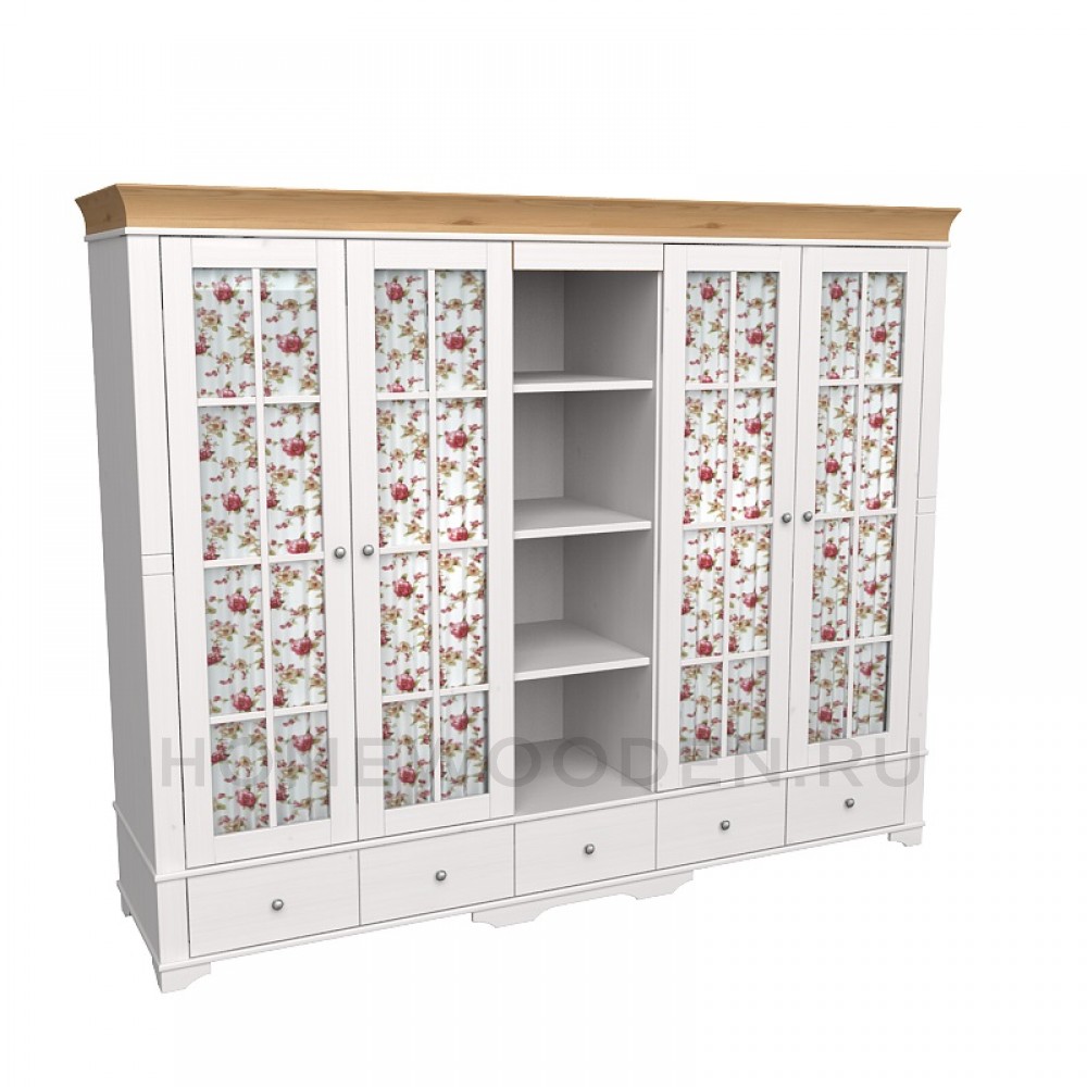 Шкаф Бейли 5-х створчатый с 4 стеклянными дверями и полками