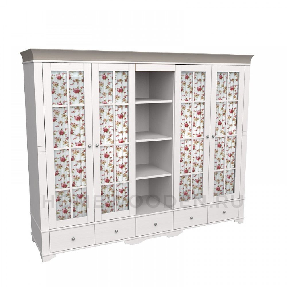 Шкаф Бейли 5-х створчатый с 4 стеклянными дверями и полками