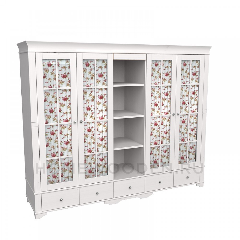 Шкаф Бейли 5-х створчатый с 4 стеклянными дверями и полками