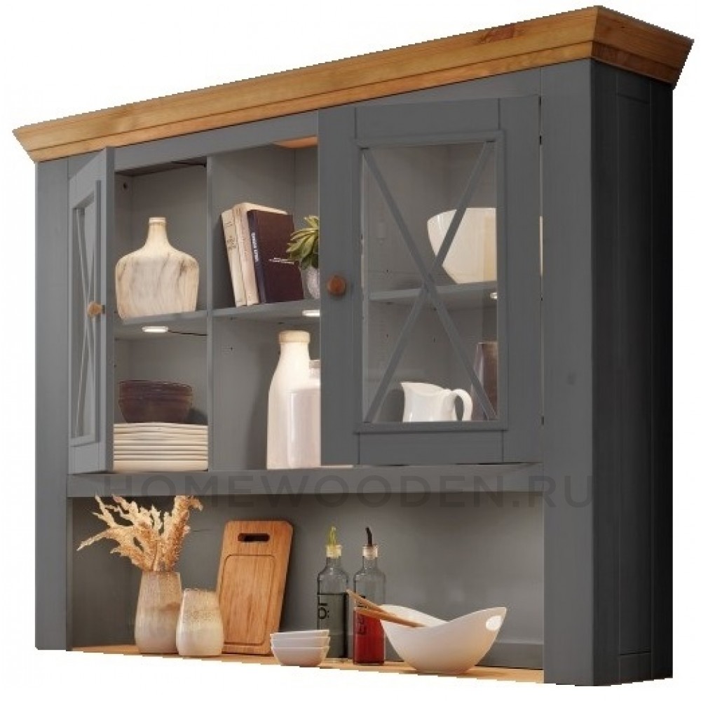 Надстройка комода Форест (буфета большого) 2 двери и полка серый 7012/бейц масло