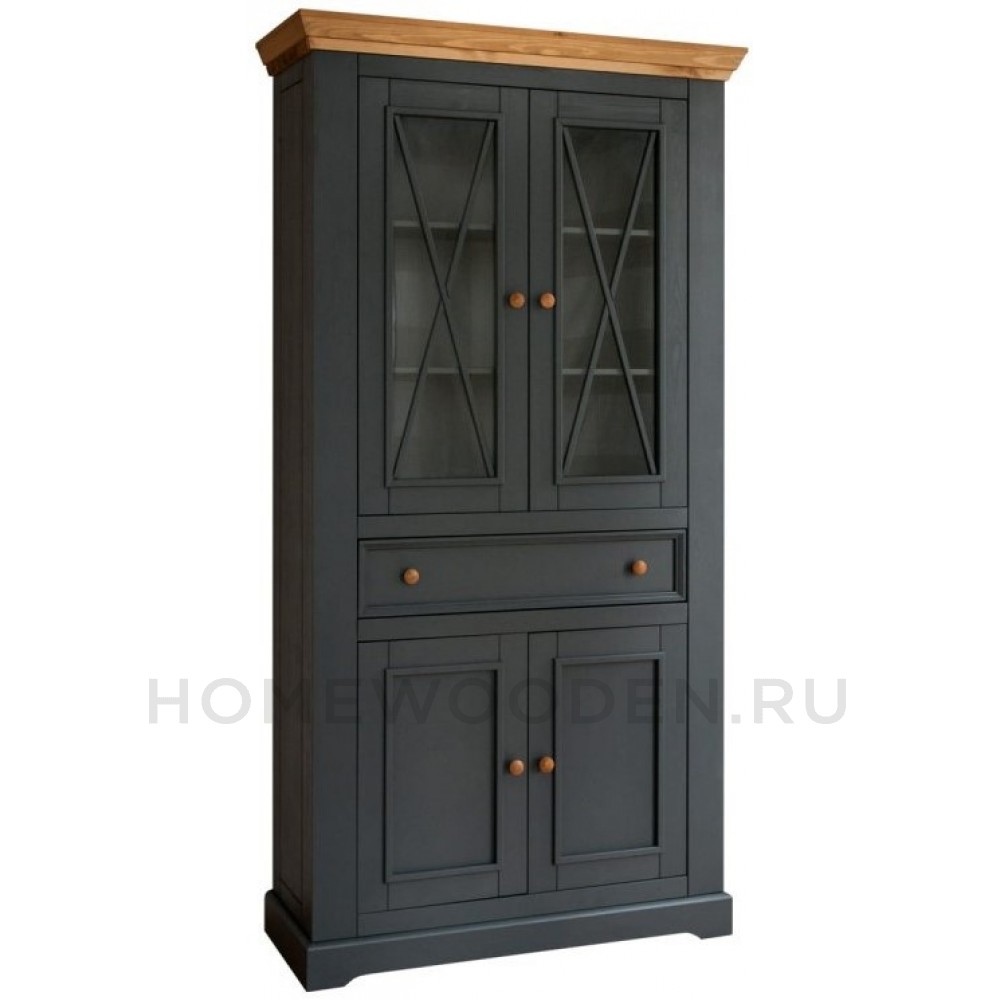 Шкаф для посуды Форест широкий 4 двери 1 ящик серый 7012/бейц масло