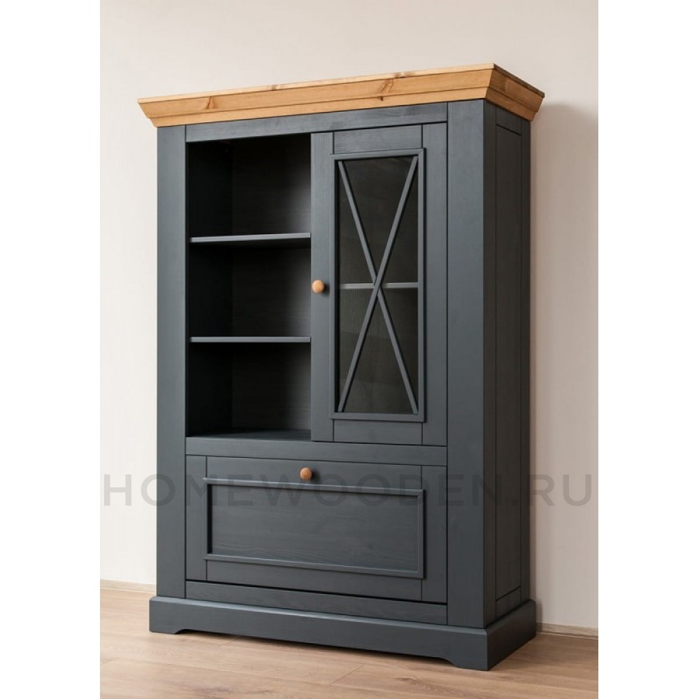 Комод Форест 2 двери и полки серый 7012/бейц масло
