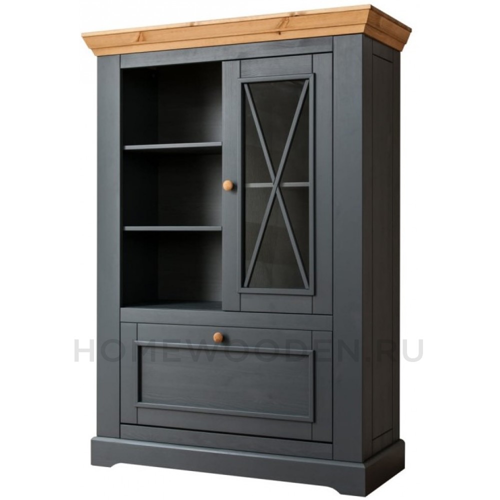 Комод Форест 2 двери и полки серый 7012/бейц масло