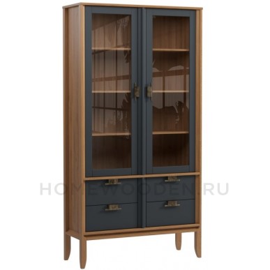 Шкаф для посуды Бридж широкий с 2-мя стеклянными дверями и 4-мя ящиками