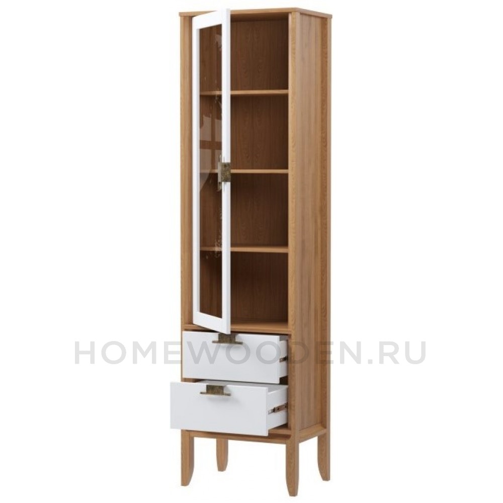 Шкаф для посуды Бридж узкий с 1-ой стеклянной дверью и 2-мя ящиками