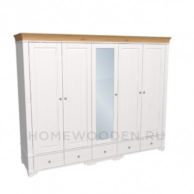 Шкаф 5-ти дверный с 4 глухими дверями 1 зеркальной дверью Бейли