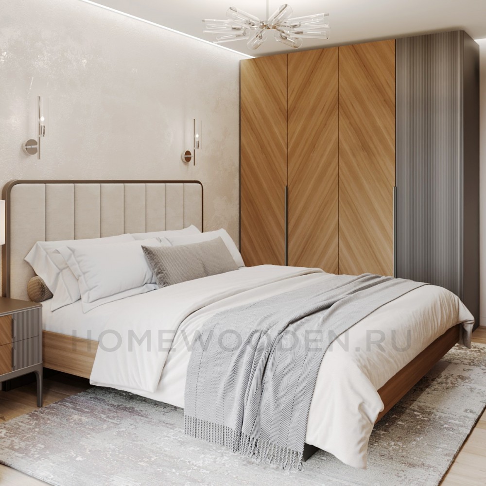 Кровать Модена шпон с мягкой спинкой 