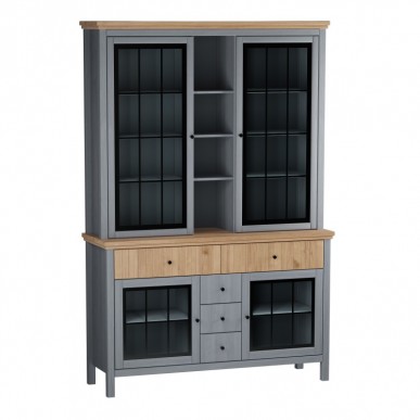 Буфет Сканди 4 стеклянные двери и ящики серый 7046/антик