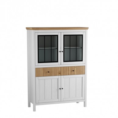 Тумба Сканди 2 стеклянные двери, 2 ящика и 2 глухие двери белый/антик